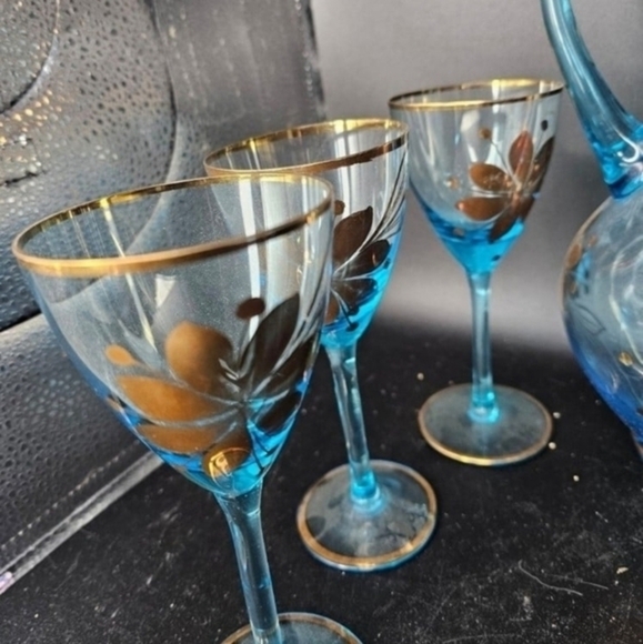 Vintage Romanian Cristo handblown aqua blue Glass, handpainted with 24‎ k gold. - Picture 10 of 10